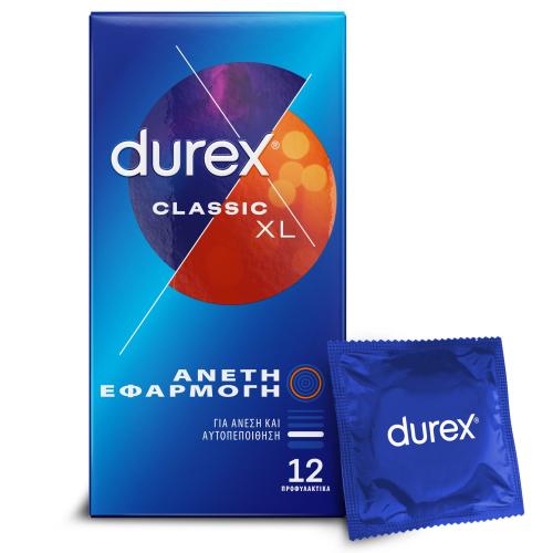 Durex Classic XL Προφυλακτικά από Φυσικό Ελαστικό Latex για Άνετη Εφαρμογή 12 Τεμάχια